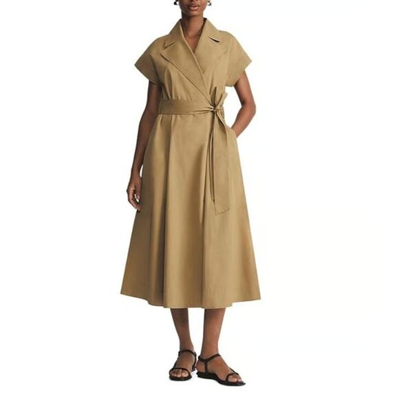 Lafayette 148 New York Dresses & Skirts - Lafayette 148 New York Women's Short Sleeve Belted Wrap Dress Size L Tan NWT